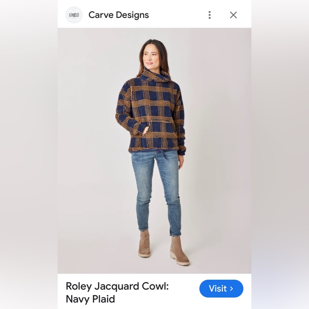 Carve Designs Blue and Brown Plaid Fleece Pullover